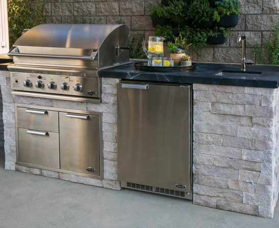 eldorado outdoor kitchen with light/white stone base