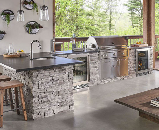 eldorado outdoor kitchen with gray stone base