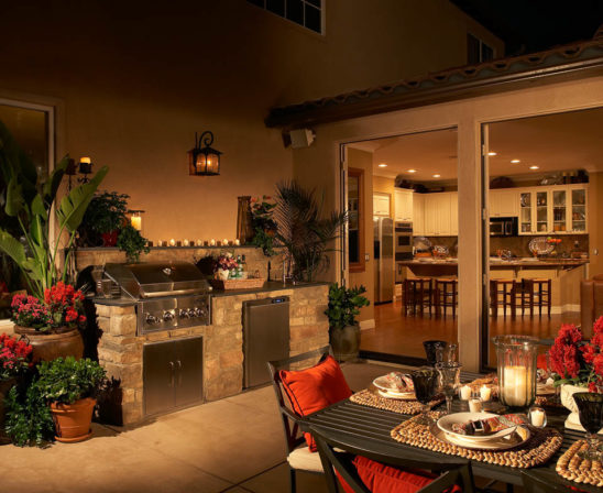 outdoor kitchen with outdoor living furniture