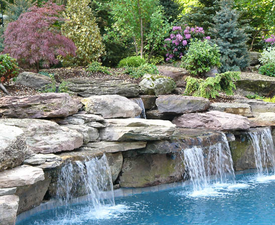 everlast fieldstone boulders for waterfall feature for in-ground pool