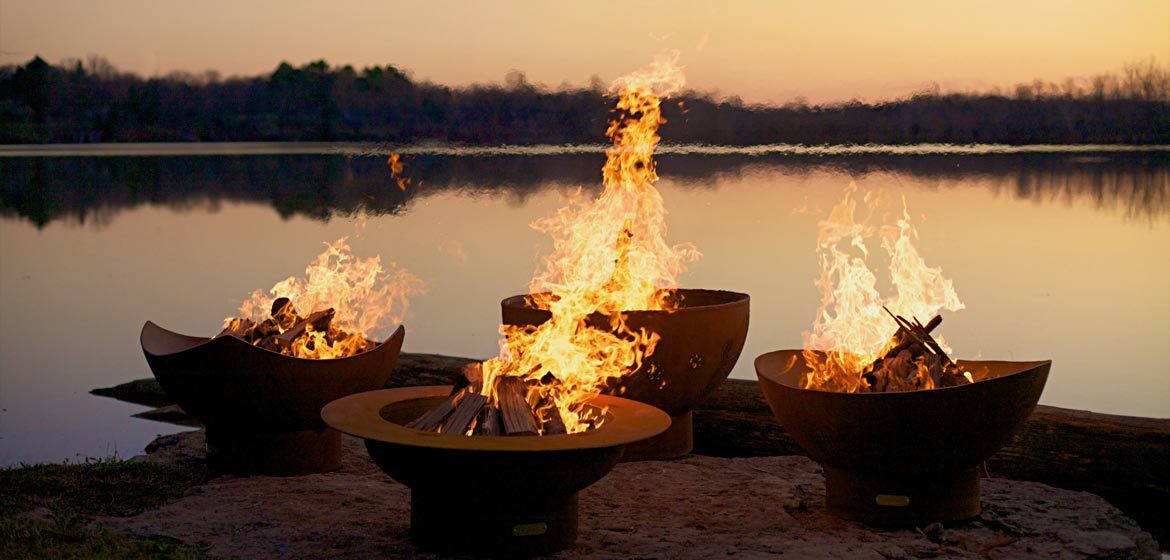 fire pit art product line featuring Penn Stone favorite designs manta saturn scallop and nepal