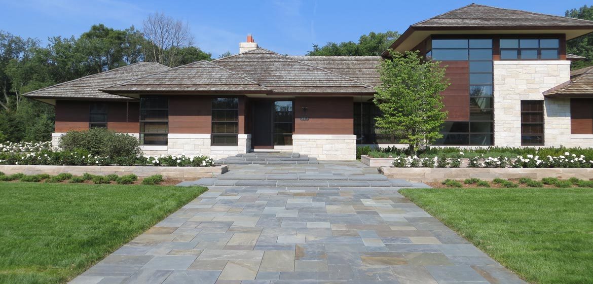 full color natural cleft pennsylvania bluestone flagstone full color installed in driveway