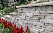 unilock rivercrest buff and coastal slate retaining wall