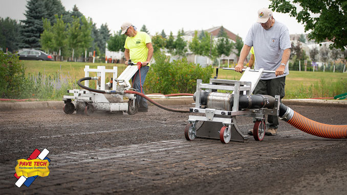 On September 25 Penn Stone welcomes Pine Hall Brick and PaveTech for a demonstration of PaveTech’s TYPHOON Maintenance System for permeable pavement joint material