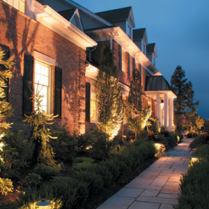 Illuminated home exterior. 