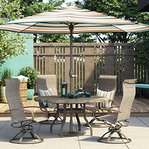 Patio dining table and umbrella. 